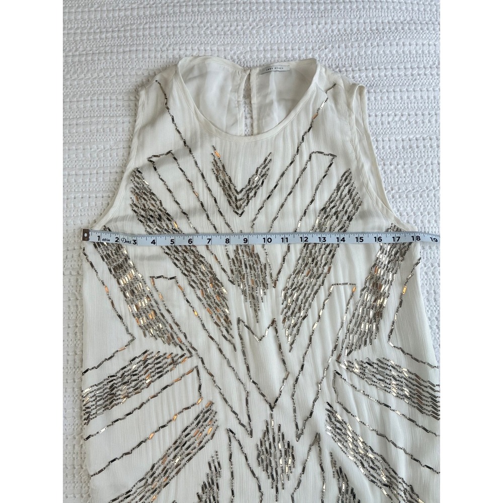 IKKS Shift Dress Mini White Metallic Beading Embellished Festival Women 38 or M - Picture 15 of 15